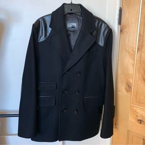 Men’s EUC Mackage Black Wool & Leather Double Breasted Jacket Coat Peacoat sz 40
